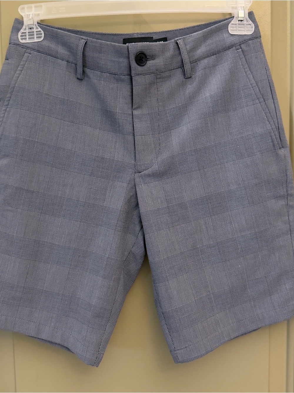 Club Monaco Light Blue Plaid Flat-Front Shorts